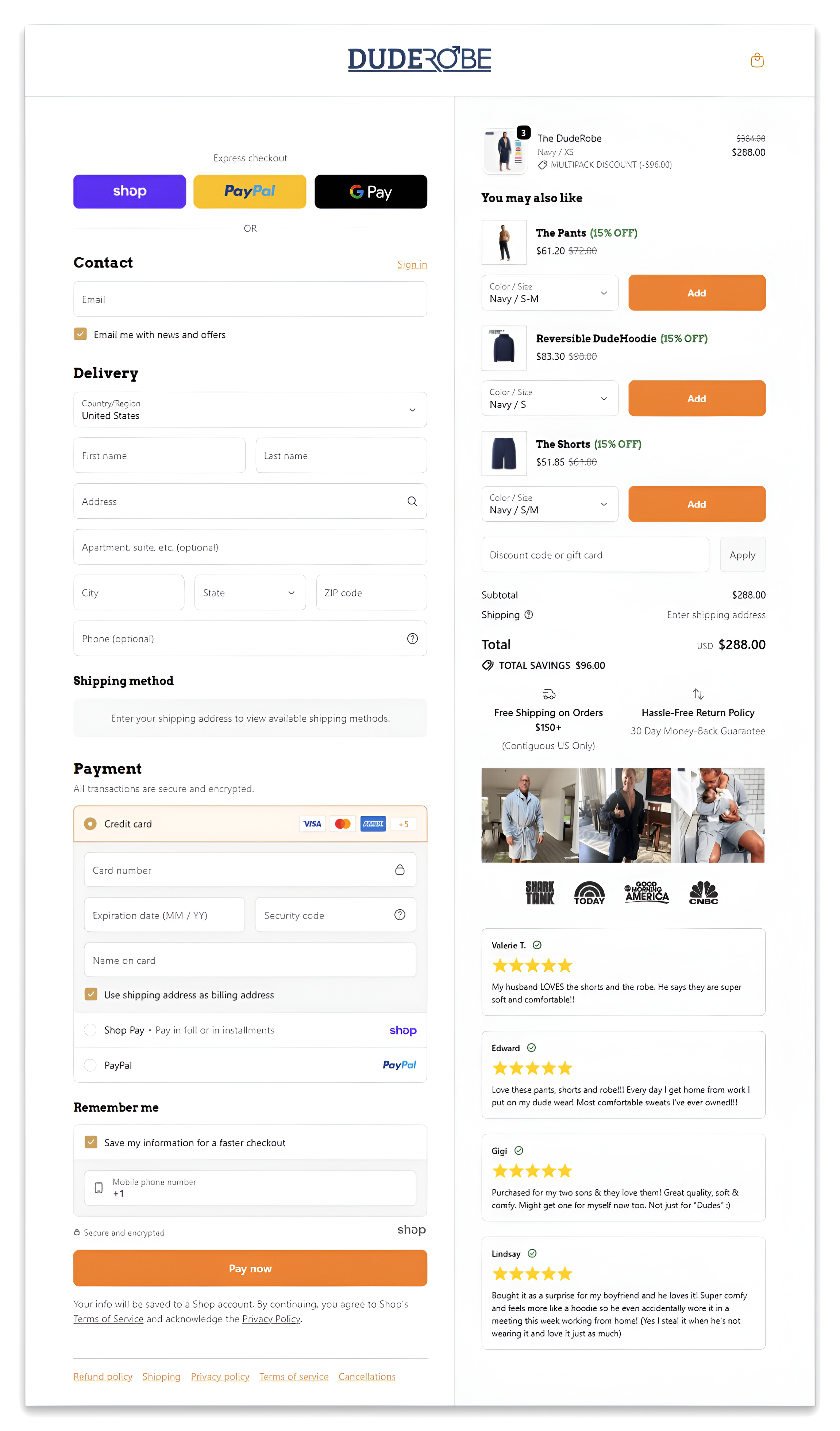 the duderobe checkout page